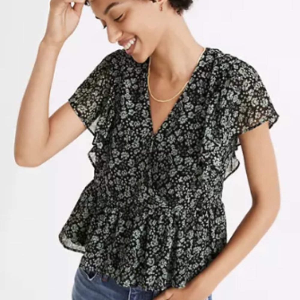 Madewell Georgette Ruffle-Sleeve Peplum Top